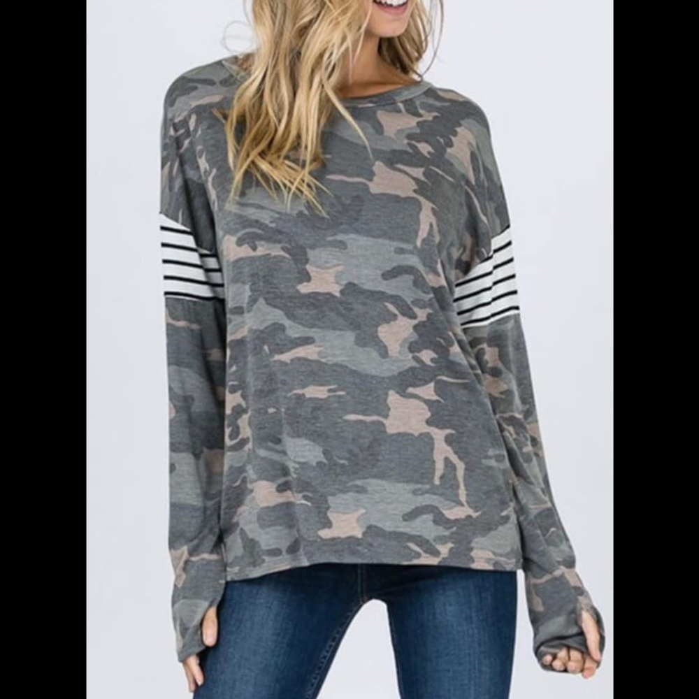 Camo Long-sleeve Sweatshirt Style Top NEW